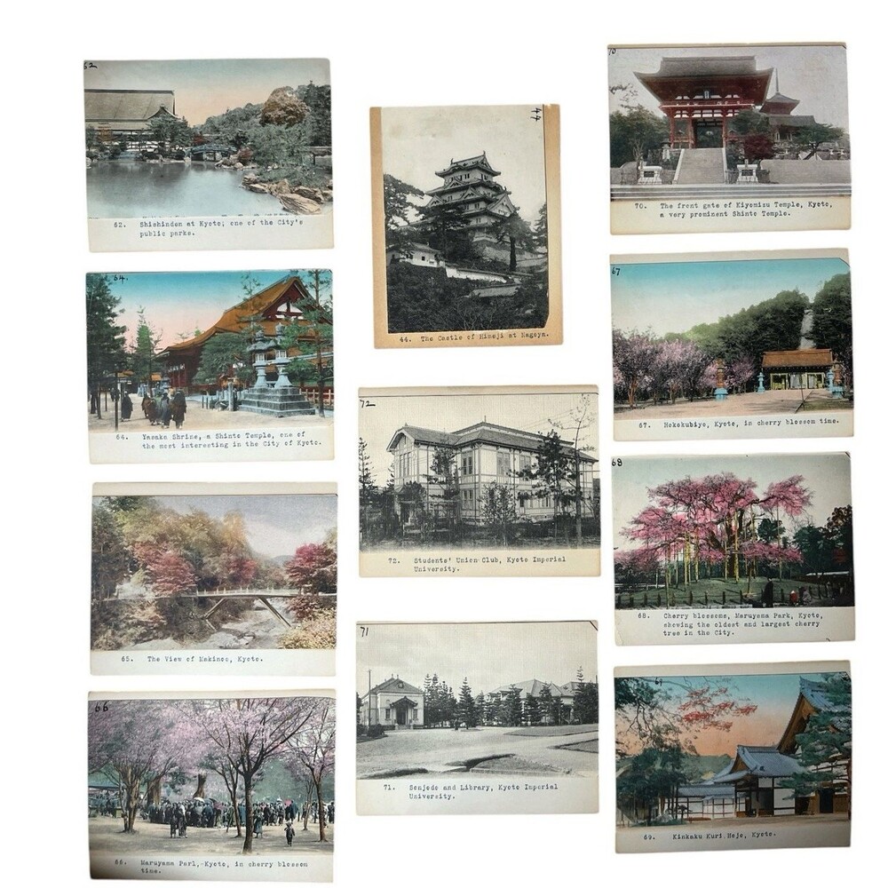 97 Antique Japanese Pictorial Photo Postcards  c1910 Hand-tinted Mounted